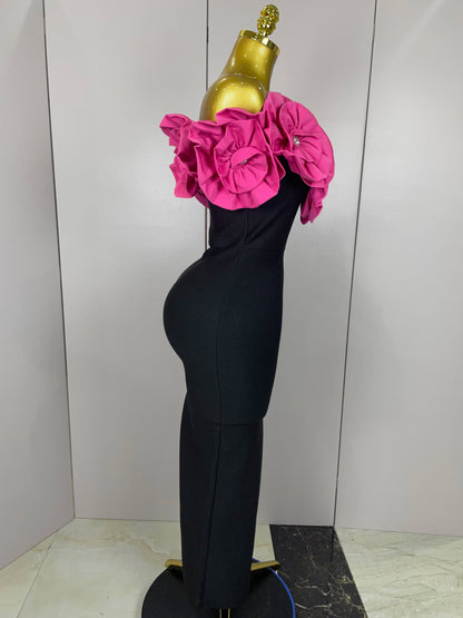Red Flowers Sexy Off The Shoulder Ankle Lenght Bandage Dress Woman Birthday Party Vestido Wedding Party Outfit