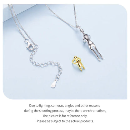 Real 925 Sterling Silver Hug Embrace Pendant Necklace Silver Gold Two-tone Mom & Child Pendant Family Gift  Mom Jewelry