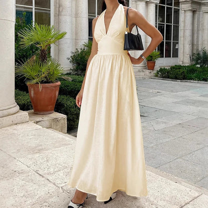 2025 New Women Summer Cotton Long Dress Sleeveless Sexy V-Neck Boho Maxi Dress Loose Style Long Dress Vestidos Clothes