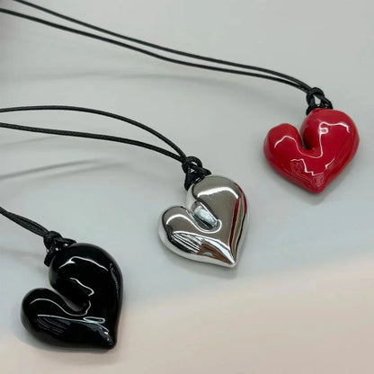 Heart Pendant Necklace for Women Men 85CM Adjustable Pull-out Sweater Chain Fashion Jewelry Accessory Gift