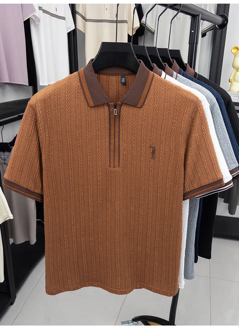 Luxury brand short sleeve T-shirt men's lapel top summer fashion jacquard design golf pony embroidery casual knitted polo shirt