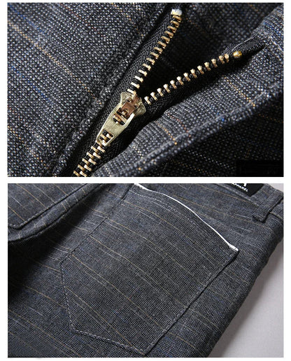 Spring Autumn New Men's Plaid Pants Black Blue Business Casual Formal Fashion Korean Classic Male Clothes Straight Trousers