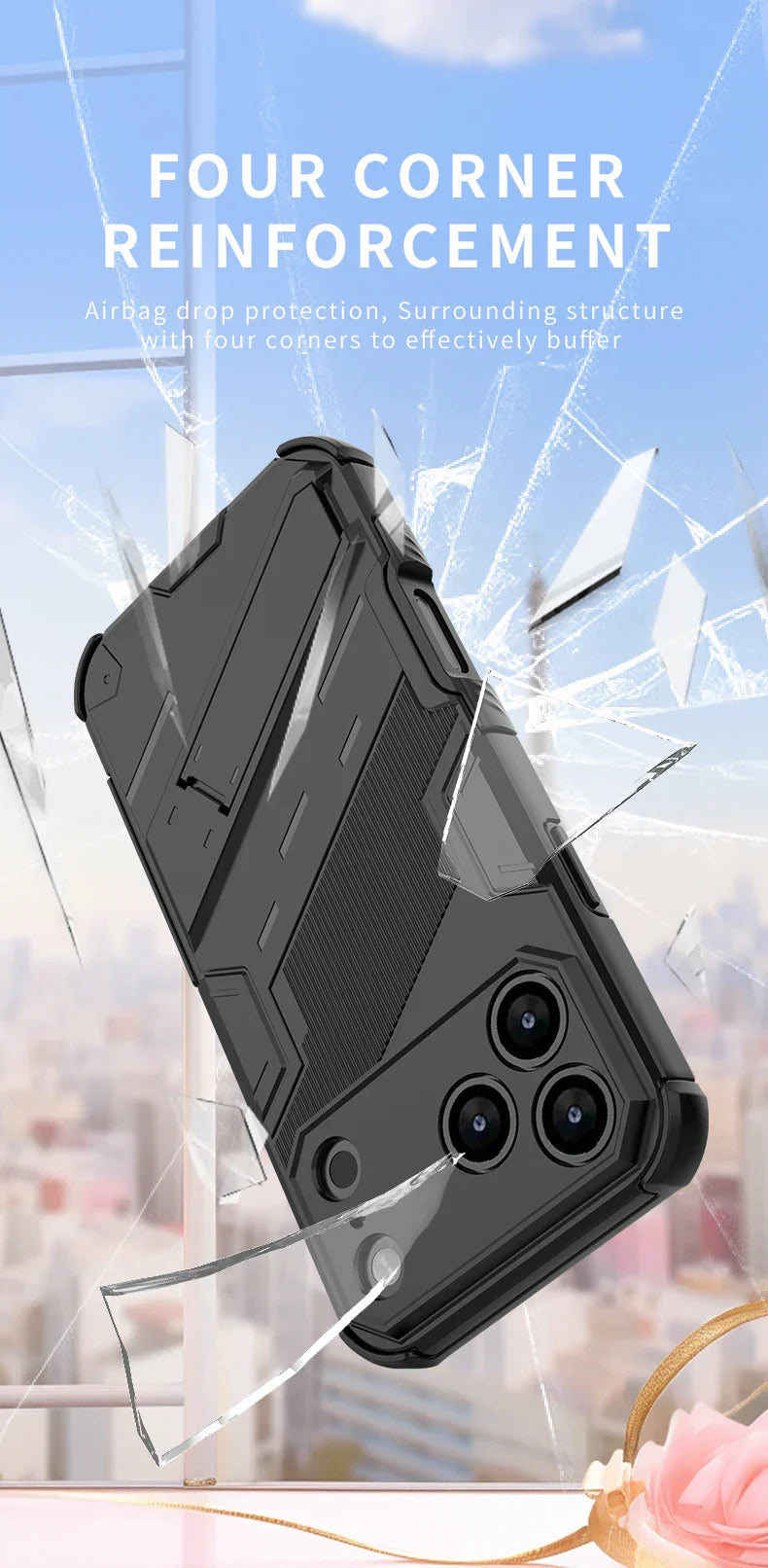 Solid Armor Cyber Shockproof Phone Case For iPhone 17 Pro Max 17 AIR With Stand Holder Cover Protective Shell