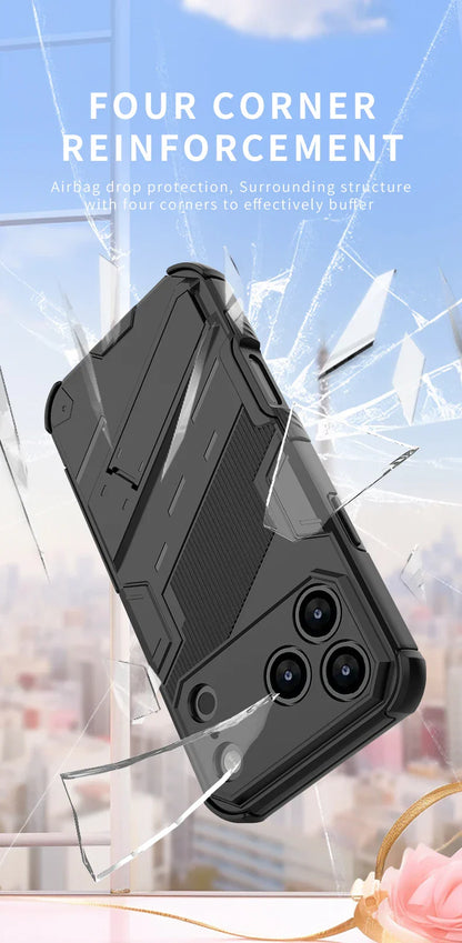 Solid Armor Cyber Shockproof Phone Case For iPhone 17 Pro Max 17 AIR With Stand Holder Cover Protective Shell