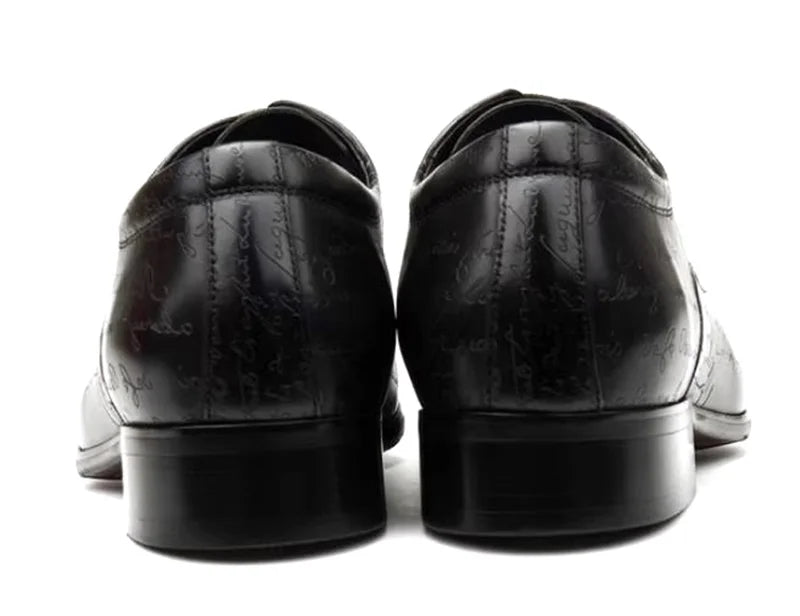 Stylish Letter-printed Men's Business Leather Shoes Korea Style Wedding Derby Shoes Lace-up Pointed Toe Dress Shoes Man Wine-red