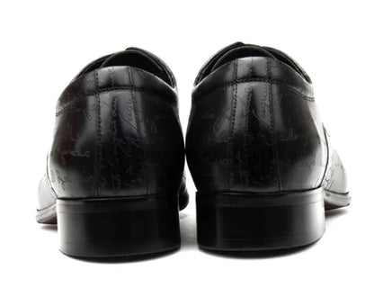 Stylish Letter-printed Men's Business Leather Shoes Korea Style Wedding Derby Shoes Lace-up Pointed Toe Dress Shoes Man Wine-red