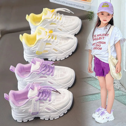 Girls Sports Shoes 2026 Spring and Summer New Children's Casual Mesh Breathable Thick-soled Designer Tennis Sports Shoes