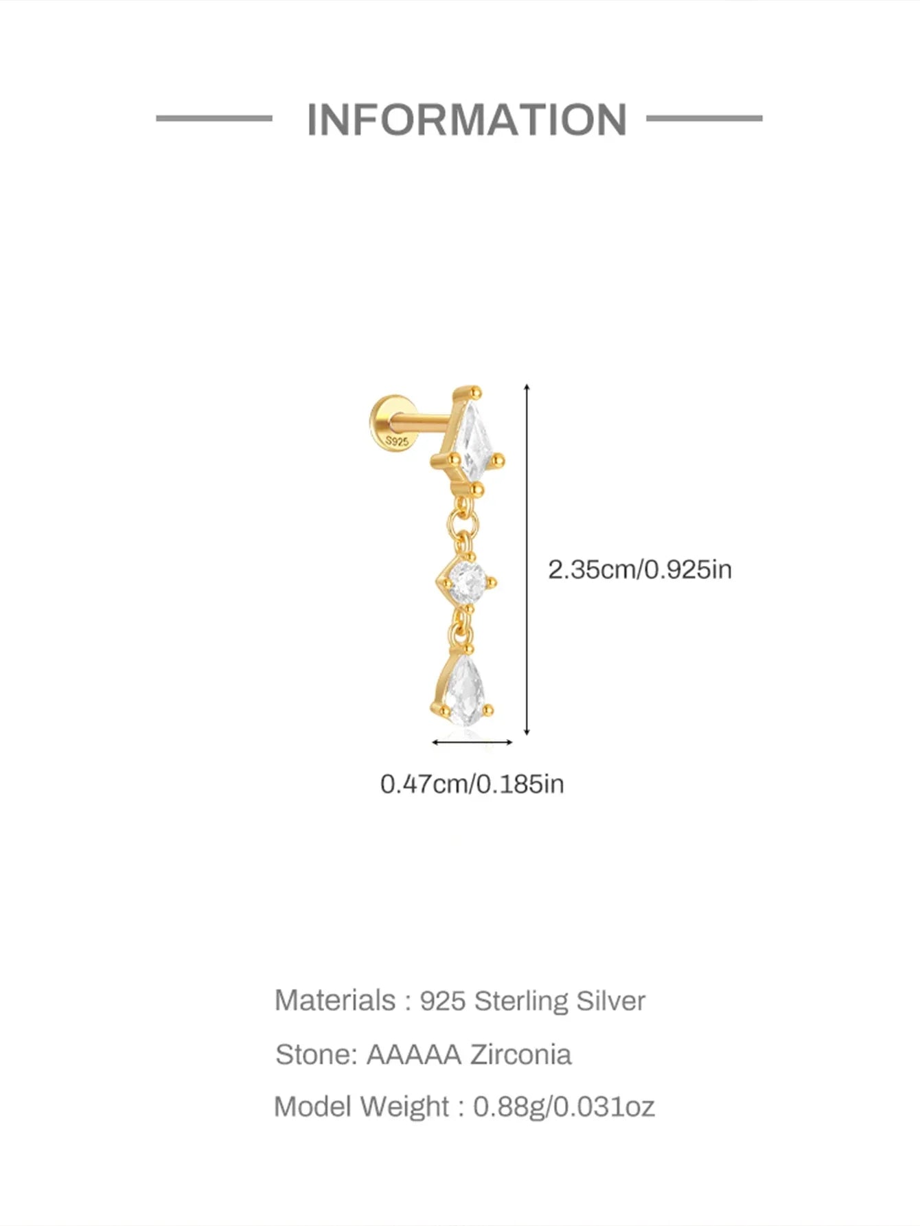 1PC Four Pointed Star Moon Tassel Lotus Cartilage Spiral Puncture 925 Sterling Silver Stud Earring For Women Ins Earring