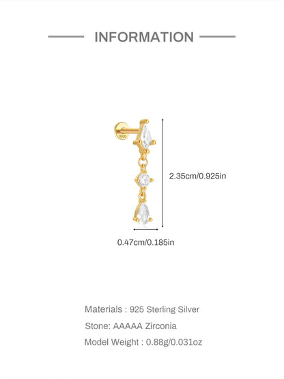 1PC Four Pointed Star Moon Tassel Lotus Cartilage Spiral Puncture 925 Sterling Silver Stud Earring For Women Ins Earring