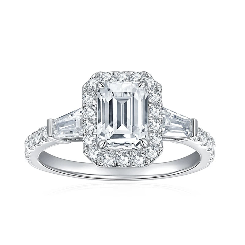 D Color Full Moissanite Ring For Women 5x7mm Emerald Cut Sparkling Rings S925 Silver Wedding Party Luxury Band Jewelry