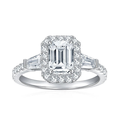 D Color Full Moissanite Ring For Women 5x7mm Emerald Cut Sparkling Rings S925 Silver Wedding Party Luxury Band Jewelry