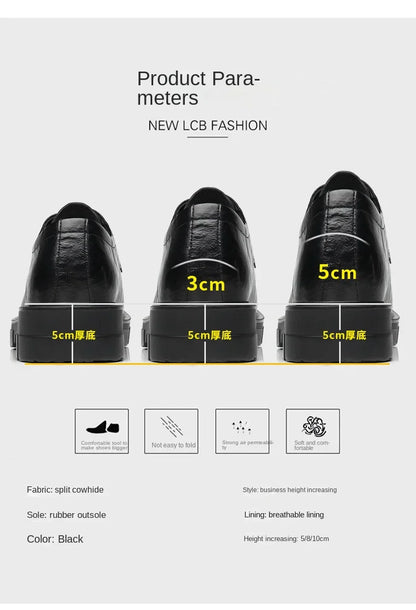 5 8 10 Cm Heel Shoes Men Fashion Casual Cow Leather Men's Dress Shoes British Breathable Groom Platform Wedding Shoes Male