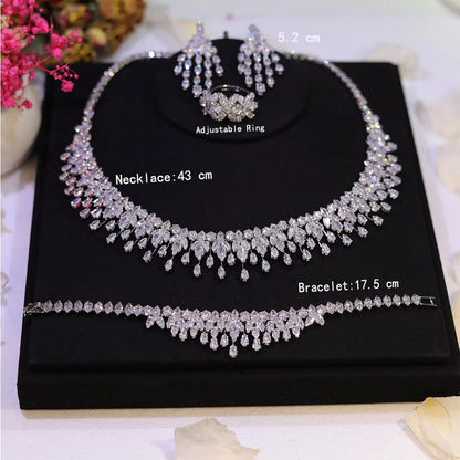Sparkling Bridal Necklace Luxury Full Zircon Jewelry Sets For Women Party, Luxury Dubai Nigeria Wedding Bridesmaids Accessories