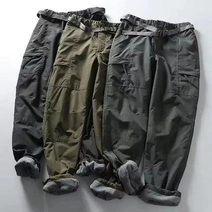 Tooling Pants Thick Waterproof Fleece Cargo Pants Men Women Winter Outdoor Multi-pockets Loose Straight Overall Long Trousers