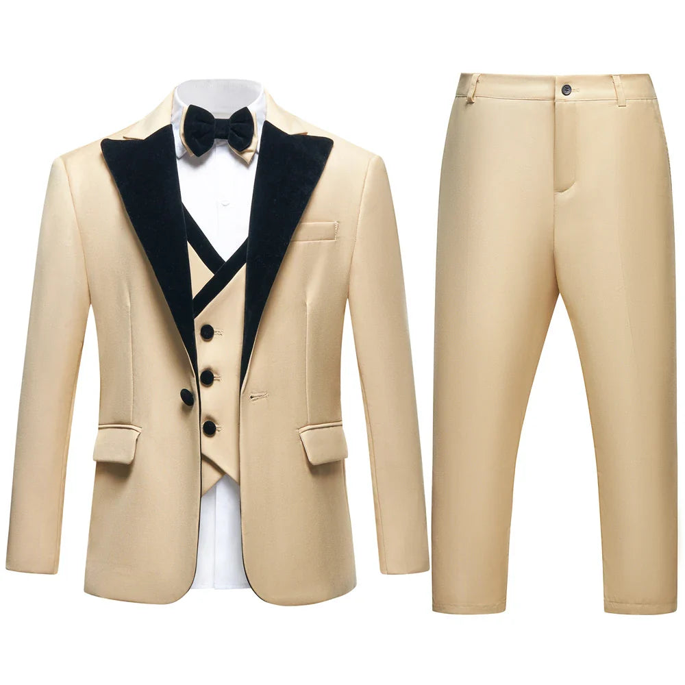 Newest Kids Suit Set 2-14 Years Single Button Boy's 4 Pieces Formal Suits Blazer Vest Pants Wedding Guest Tuxedo Piano Suit