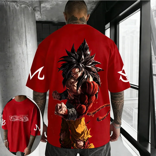 T-shirt Summer New Super Saiyan 4 Co Branded Men's Street Hip Hop Oversized Casual Short Sleeve Top