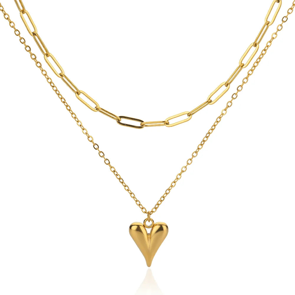 Stainless Steel Love Heart Pendant Necklace For Women Fashion Gold Color Flower Necklace Couple Aesthetic Jewelry Accessories