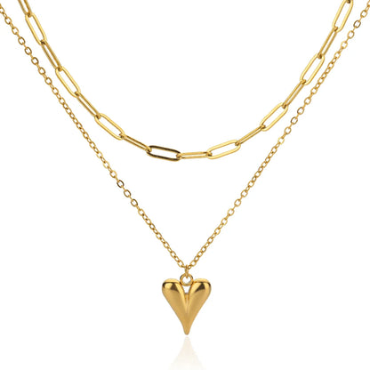 Stainless Steel Love Heart Pendant Necklace For Women Fashion Gold Color Flower Necklace Couple Aesthetic Jewelry Accessories