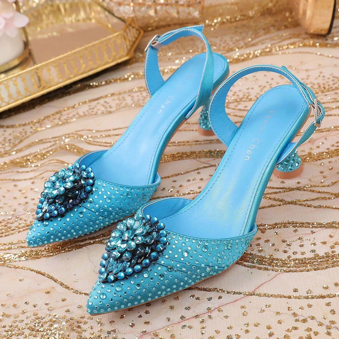Green Colour Wedding High Heels for Women Italy Design Rhinestone  Decorate Pointed-Toe Gorgeous Parties 2025 INS Lady Plus Size
