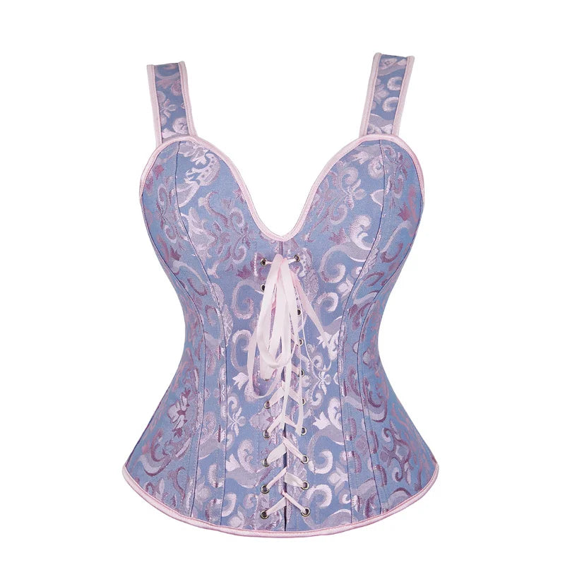 Overbust Corset Top with Straps Jacquard Corset Bustier Zipper Plus Size for Women Corset Dress with Skirt Black Red purple