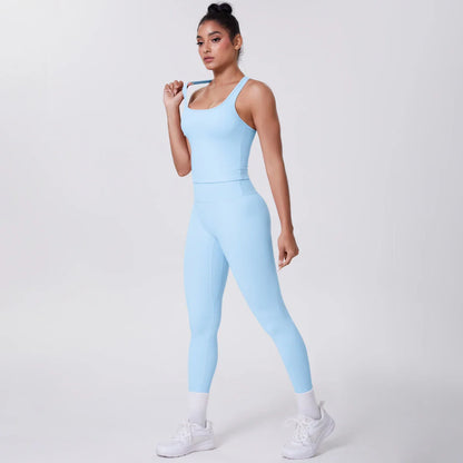 Yoga Top Set Fitness Gym Suit Training Sleeveless Sport Gym Tops Crossover Back Sports Underwear Tummy Control Slimming