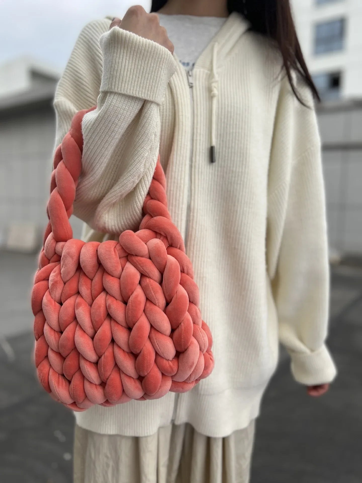 Velvet Bag DIY Hand Woven Bag Crystal Velvet Core Spun Yarn Woven Bag Hand-held Mailman Bag Velvet Handbag New