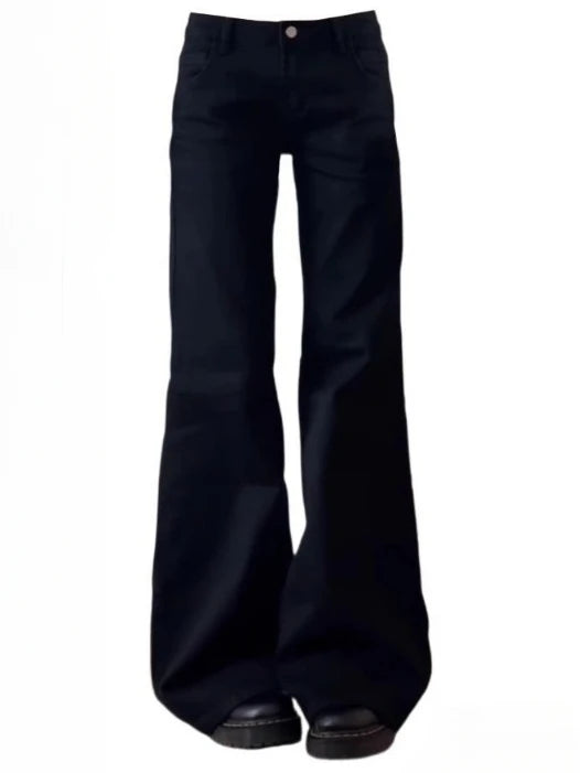 Y2K Baggy Black Denim Trouser Washed Vintage Casual Minimalist Pants Grunge High Waist Solid Color Street Retro Jeans