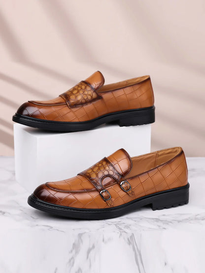 Classic Leather Men's Loafer Shoes Slip-on Double Buckles Green Black Shoes Wedding Party Formal Shoes for Men Zapatillas Male