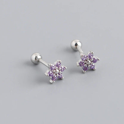 925 Sterling Silver Fashion Korean Petal Screw Bead Stud Earrings for Women Charm Ear Bone Piercing Jewelry Accessories