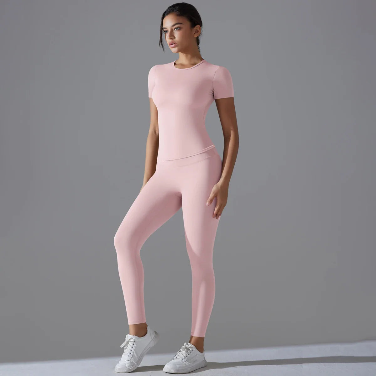 Yoga Set Women Workout Set Sportswear Gym Clothing Fitness Shorts Sleeve Crop Top High Waist Leggings Sports Suits