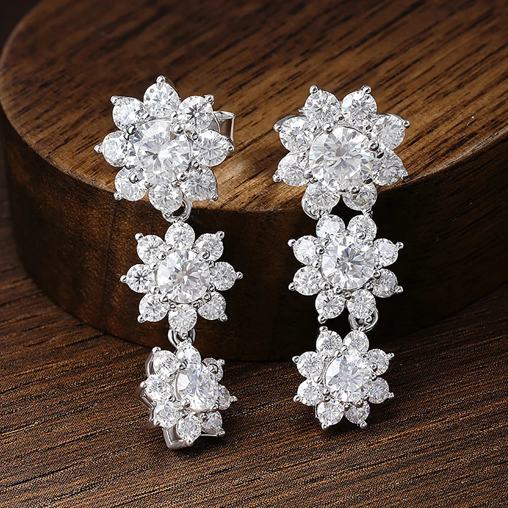 Full Moissanite Drop Earrings for Women Bridal Sun Flower Lab Diamond Stud Earring 925 Sterling Silver Plated Gold Fine Jewelry