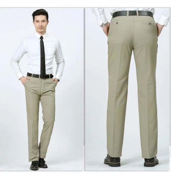 Mens 100% Cotton Summer Thin Pants Autumn Suit Pant Slacks High Waist Straight Loose Bland Solid Business Casual Pants Gozbkf