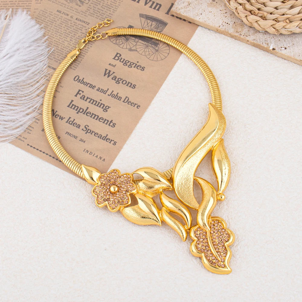 Luxury Flower Design Jewelry Set for Women Color Big Pendant Necklace and Earrings Bridal Weddings Nigerian Accessories