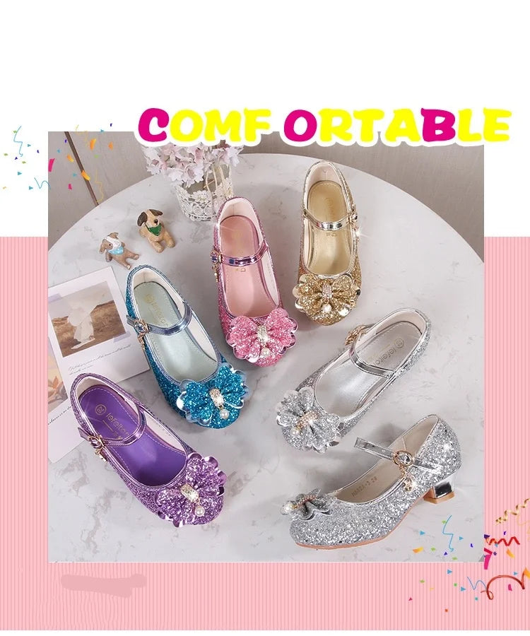 Baby Girls Princess Shoes Party Butterfly Crystal High Heels Sandal Children Dance Glitter Diamond Shoe Kids Walk Show Shoes