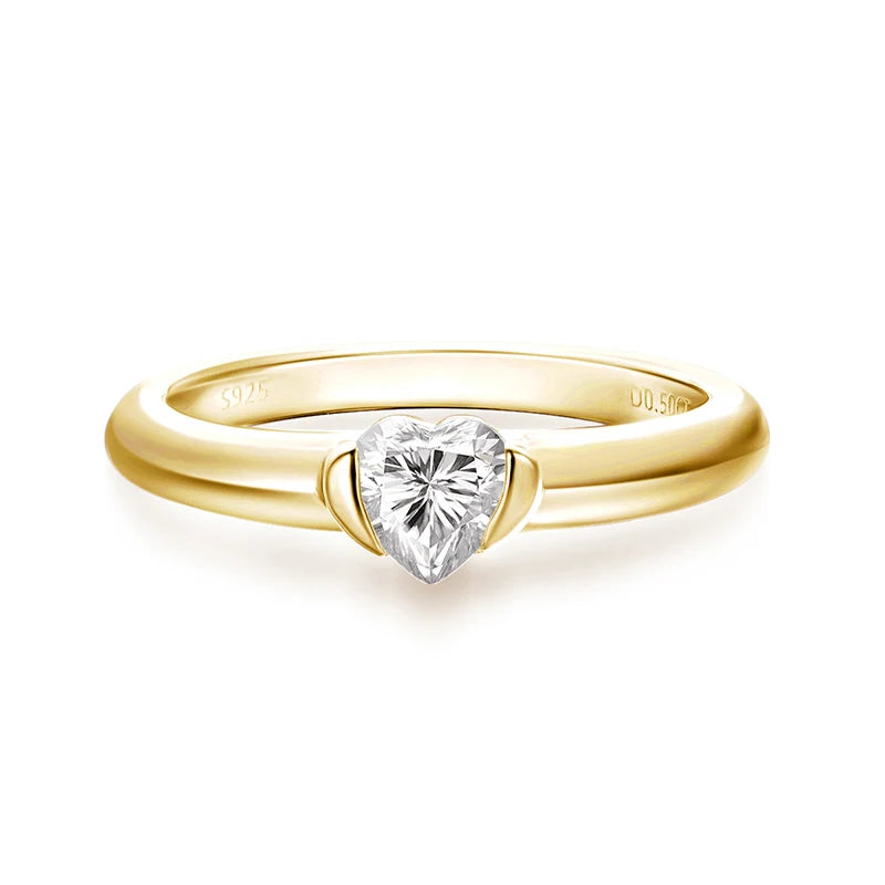 0.5CT Heart Cut Moissanite Solitaire Rings for Women Luxury Classic Wedding Lab Diamond Band 925 Sterling Silver Jewelry