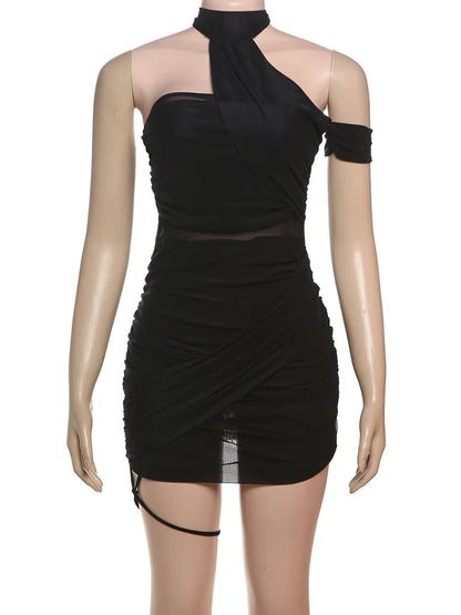 Backless Summer Trend See Through Sexy Dress Women Y2K Cross Bandage Halter Sleeveless Midnight Clubwear Mini Bodycon