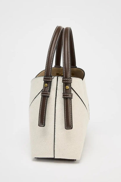 CONTRAST CANVAS MINI SHOPPER, Fashionable Bucket Bag, Designer Shoulder Handbags, Luxury Handle & Removable Crossbody Strap