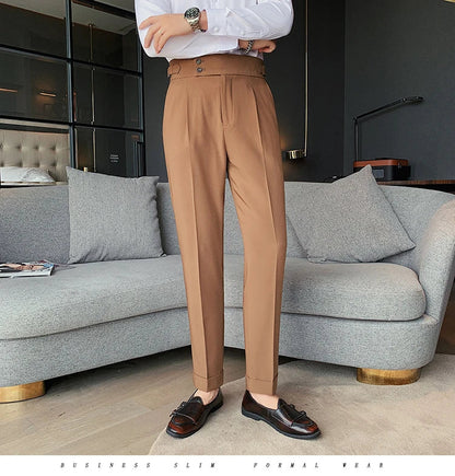Men British Style Suits Pants New Male Solid High Waist Trousers High Quality Men Formal Slim Fit Business Casual Suit Pants