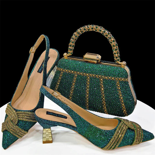 Black Hollow Design With Pointed Shoes And Fashion Three-Dimensional Bag Cozy Rhinestones Are Suitable For Parties