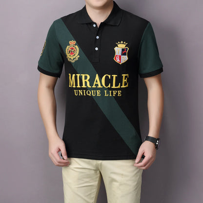 Men's polo shirt MIRACLE embroidery stitching color contrast classic fashion original design polo collar pure cotton breathable