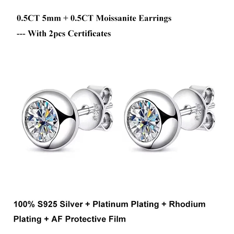 Oval Round Bezel 0.5CT Moissanite Stud Earrings for Women 925 Silver Plated 18k Pass Diamond Test Bubble Ear Jewelry Gift