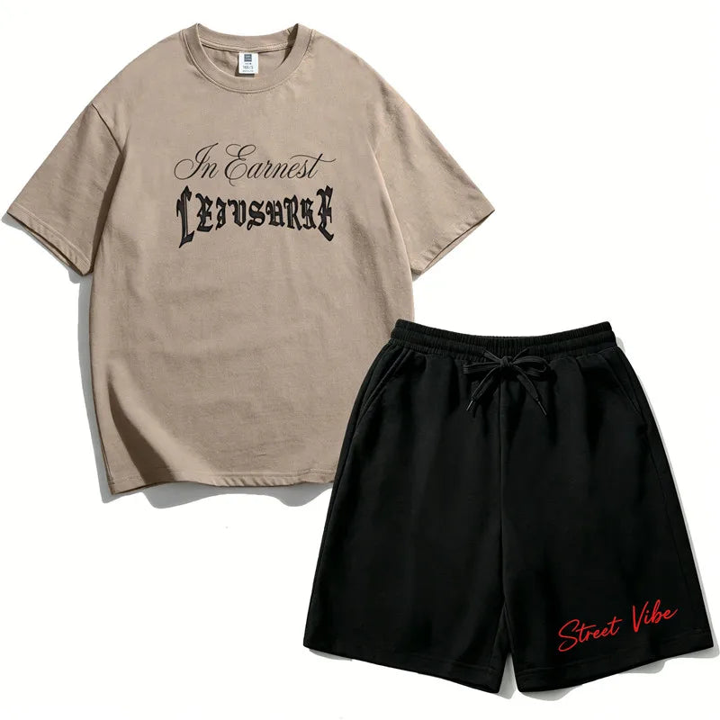 2Pcs Boys Cotton Summer Outfit Gothic Street Style Print T-shirt and Shorts Casual Sportswear for Kids 3-14Y RZ29