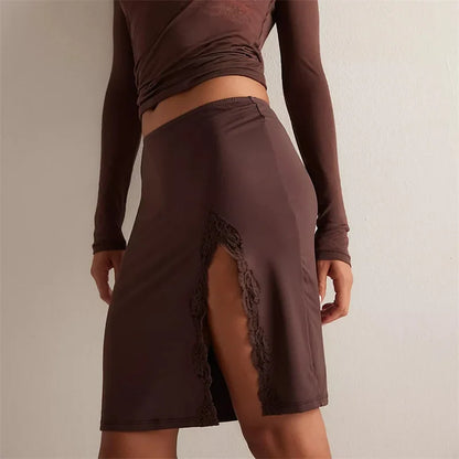 Elegant Satin Embroidery Pencil Skirts Summer Sexy High Waist Split Mini Skirts For Women Fashion Slim Skirt Female