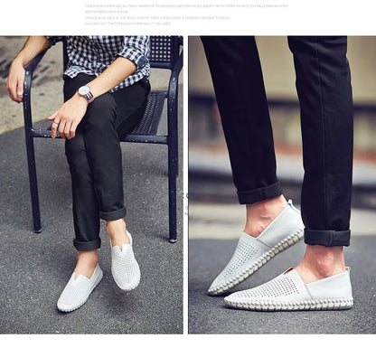 New Summer Breathable Men Loafers Handmade Leather Men's Driving Shoes Luxury Brand Flat Casual Shoes Soft Breathable Men Shoes