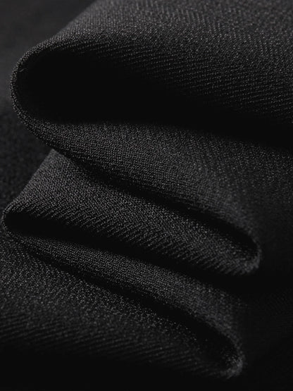 Summer Women's Black Midi Dress, Crew Neck Short Sleeve Waist-Cinching Slim Fit Black Dress for Chic Minimalist Style