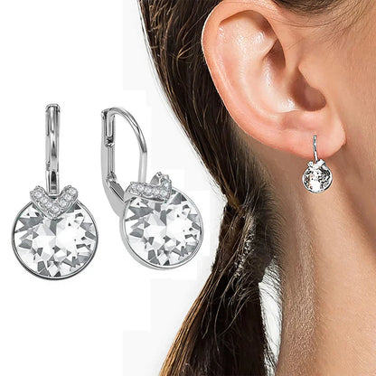 Mini Bella V Drop Earring for Women Friends Birthday Crystals from Austria Round Cut Dangle Silver Gold Color Pierced Jewelry