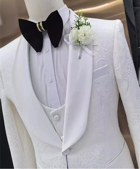 Handsome Men's Wedding Suit Set Men's Suit Set For Formal Banquet Fashion Jacquard Suit Jacket High Quality 3PCS For Red Carpet