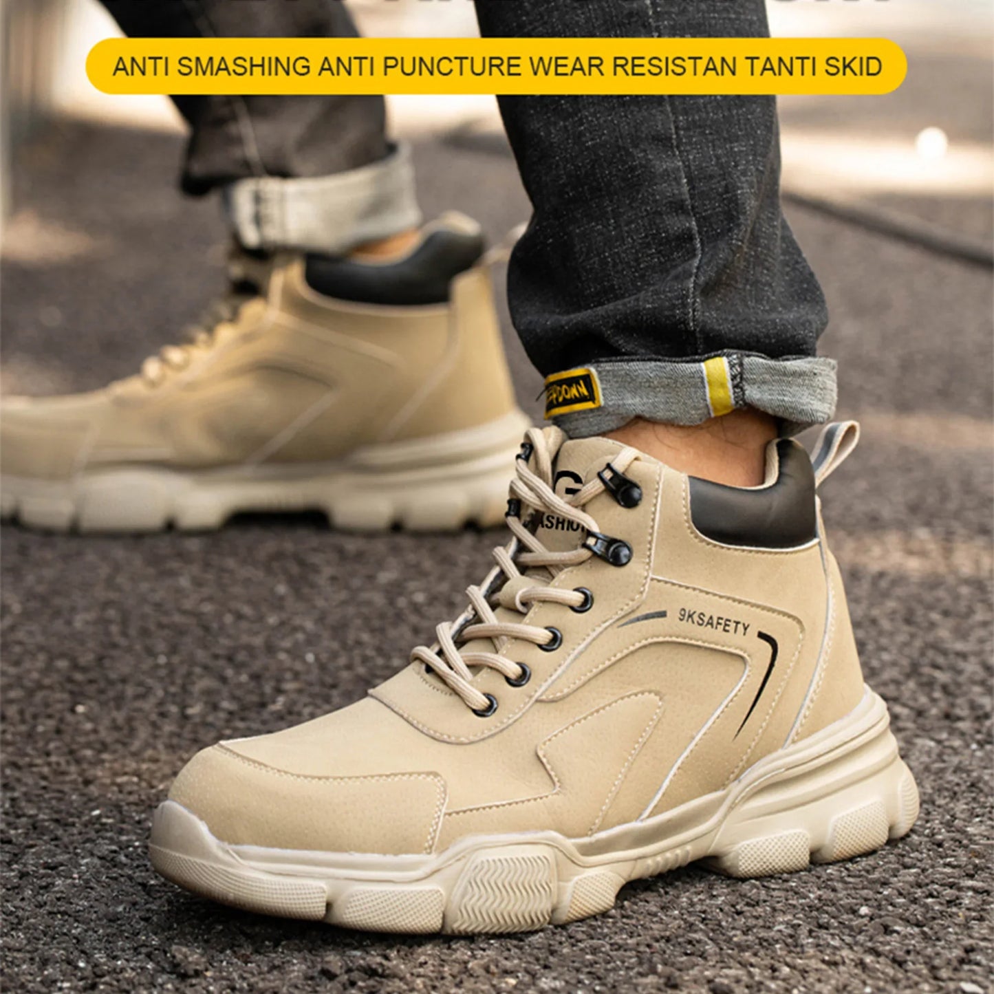 high-top Men Safety Shoes Protection Shoes Anti-Smash Anti-puncture Work Boots Indestructible Shoes Fashion Working Sneakers