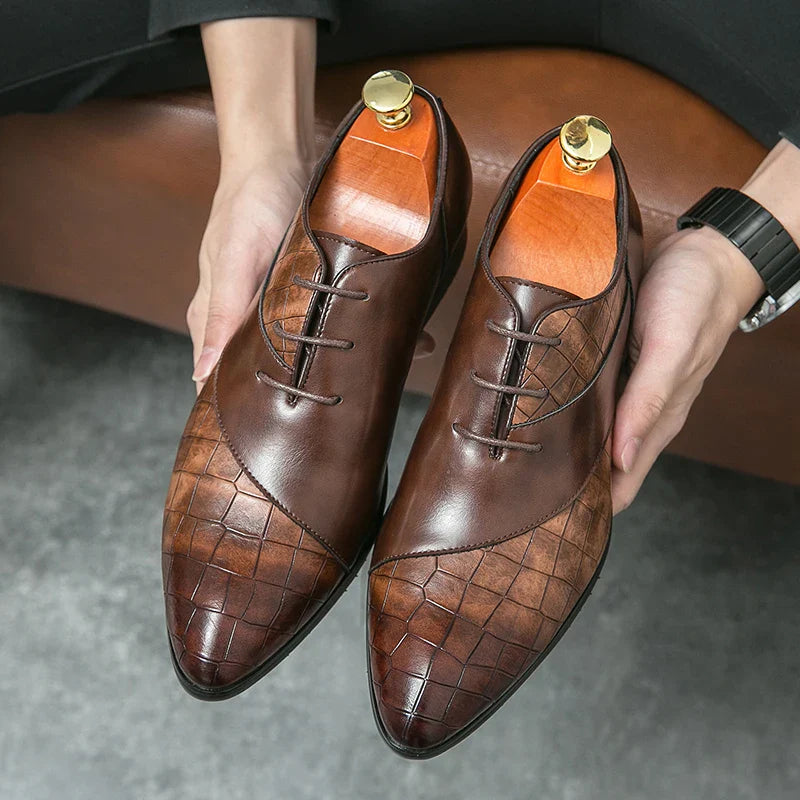 Men's Pointed Toe Lace-up Formal Shoes – Classic Dress Leather Shoes for Office & Events