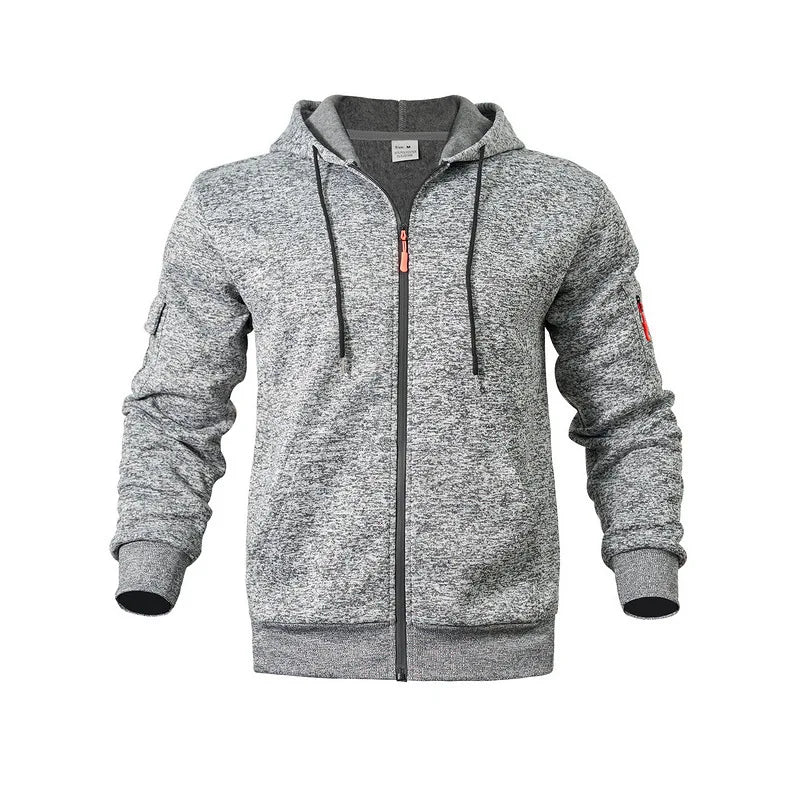Heavy fleece men's jacket winter retro tooling pocket hooded zipper sports sweater men